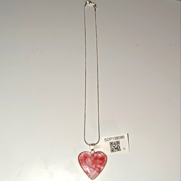 Cherry Watermelon Quartz Sterling Silver Heart-Shaped Pendant Necklace - Picture 5 of 5